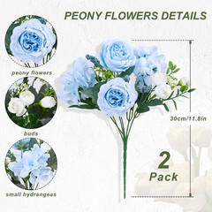 2 Packs Peonies Artificial Flowers, Blue Artificial Peonies, Silk Peonies Flo…