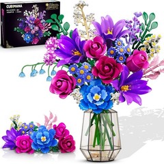 LED Light Flower Bouquet Building Set, 21 PCS Botanical Block Toy, Home Decor Gi