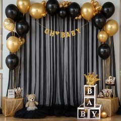 Tulle Backdrop Curtain for Parties 10ft x 8ft Sheer Photo 10 ft X 8 ft Black