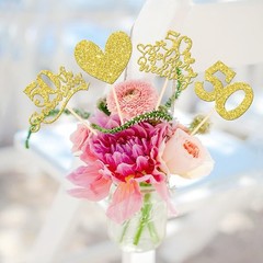 Golden Wedding Centerpieces, 50th Anniversary Party Decor, 12 PCS