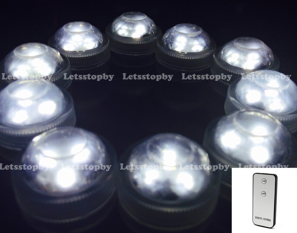 10 pc LED WHITE Tea Candle Submersible Light w/ Remote Vase Floral Wedding Party
