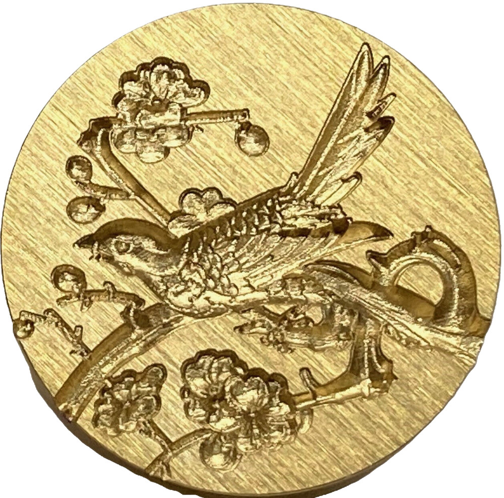 3D Singing Bird on Tree Branch, Surrounded by Blossoms – 1″ Wax Seal Stamp head