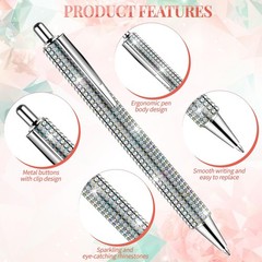 Bling Pens for Rhinestones, 4Pcs Sparkly Silver Ballpoint Pen with 8Pcs Black…
