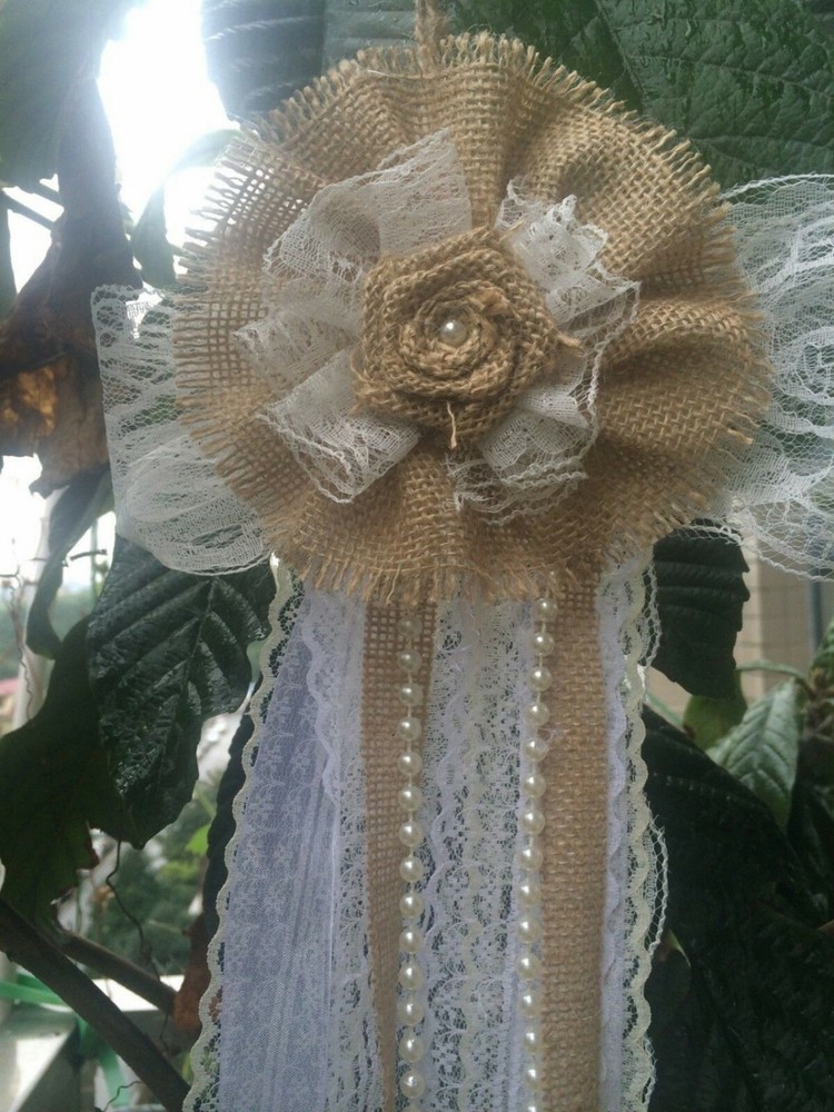 6pcs Shabby Chic Decor Burlap and Lace Pew Bows, Burlap bows, Wedding bows