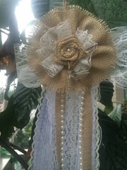6pcs Shabby Chic Decor Burlap and Lace Pew Bows, Burlap bows, Wedding bows