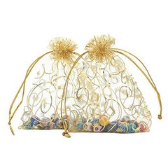 100Pcs 10X15cm Eyelash Printed Gold Organza Bags Jewelry Pouch Bags Organza8653