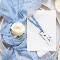 50 PCS Blank Name Place Cards Blue Satin Ribbon Wedding Banquet 1.57×3.54 In