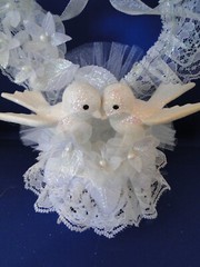 New Elegant Wedding Glittery Sparkling White Love Birds Cake topper with Heart