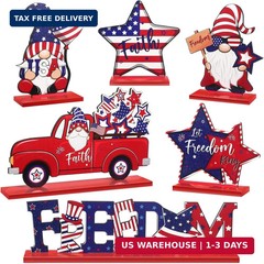 6 Pieces Patriotic Table Decor Memorial Day Table Decorations Wooden Gnome Freed