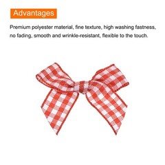 10Pcs Mini Gingham Ribbon Bow 1.5″ Checkered Fabric Satin Red and White