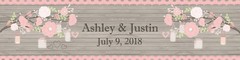 Rustic Wood and Pink Flowers Mason Jars Wedding Anniversary Water Bottle Labels
