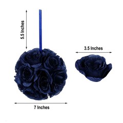 2 NAVY BLUE 7″ Silk Roses Flowers Kissing Balls Wedding Events Centerpieces