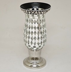 Candle Holder 5″D 10.5″Hi Set/2 Nickel Plated & Mirror Mosaic Shade FREE SHIPING