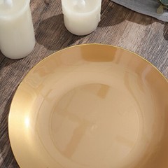 GOLD 10 Glossy 8″ Round Plastic Salad PLATES Gold Rim Party Events Decorations