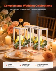 VEVOR 12 Set Wooden Wedding Lantern with LED Candles and Eucalyptus Wreath White