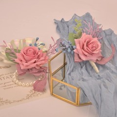 Dusty Pink Rose Corsage Wristlet Band Bracelet Artificial Flower