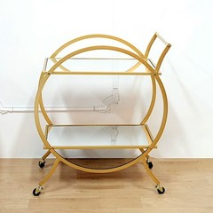 GOLD 2.5ft tall 2-Tier Round Metal Bar Cart Mirror Glass Serving Trays Party