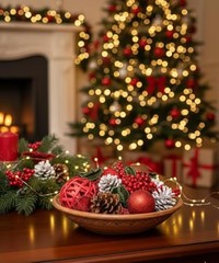 Pine Cone Christmas Winter Potpourri Bag with Red Berries and Glitter