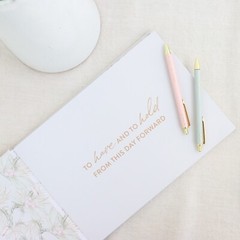 WEDDING GUEST BOOK wishes signatures traditional gold floral gift bride FREE PEN