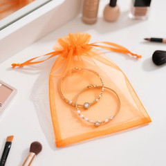 25PCS Orange Organza Bags 5×7 inches – Sheer Mesh Jewelry Pouches, Organza Gift