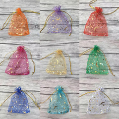 50PCS Moon Stars Drawstring Organza Bags Jewelry Gift Bags Pouches Gold Star Org