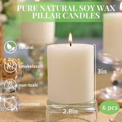 Ginitiri Ivory Rustic Textured Soy Pillar Candles 2.8X3 In Natural Unscented