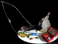 Grooms Cake Topper Wedding Bridal Bride Groom Going Gone Fishing Pail, Ice Theme