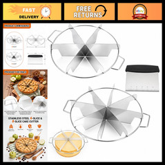 2-Pack Stainless Steel Pie & Cake Cutter, 10-Inch Slicer for Uniform 6 & 8 Slice
