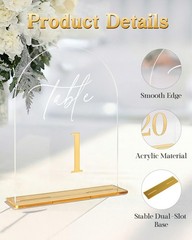 Arched Wedding Table Numbers 1-10 Stands 5.5×7 Gold Number Clear Acrylic Sign
