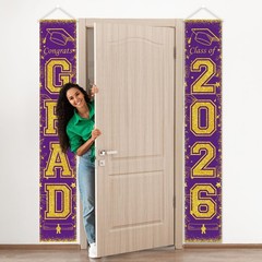 Purple and Gold Class of 2026 Graduation Banner Graduation Porch Sign Congrat…