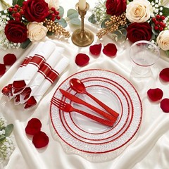 Ciaell 350PC Red Plastic Plates Set for 50 Guests – Dinnerware & Cups
