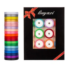 LIUYAXI 3/8 Inch Satin Ribbon Set – 20 Rolls Rainbow 2/5″X100Yards,