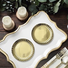 GOLD 50 Round 5″ Metallic Paper DESSERT PLATES Scalloped Rim Party Decorations