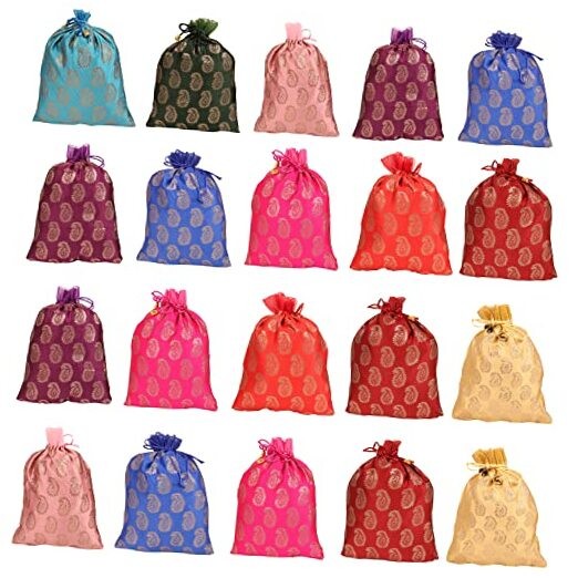 Drawstring Bags Traditional Indian Handcrafted in Paisley Paisley (20 Pcs)