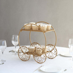 14 in Gold 2 Tier Cinderella Carriage Cupcake Dessert Display Stand | Metal