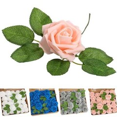 50pcs Blue White Artificial Flowers Foam Roses Decoration DIY for Wedding Party