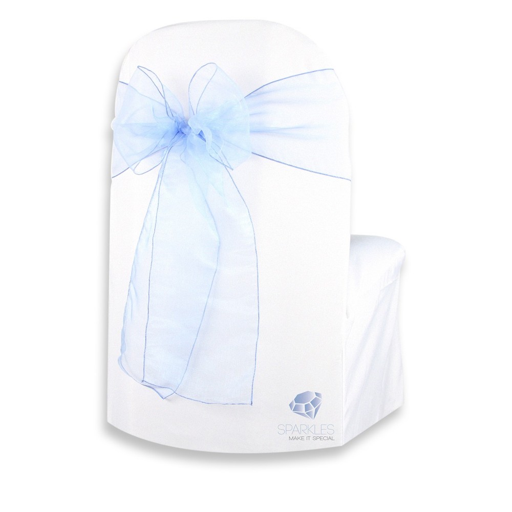 50 pcs Organza Chair Cover Bow Sash 108″x8″ – Light Blue – Wedding Party pk
