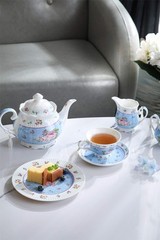 London Boutique Cake Plate Set 4 Porcelain Fine China Wide Rimmed Shabby Chic
