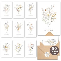 AUDREE Wildflower Thank You 3.5×5 inches, Pack 50 Cards