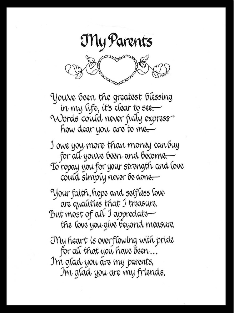 MY PARENTS Matted Calligraphy – Great Wedding Gift.