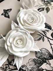 Handcrafted foam flowers for wedding invitation boxes and cards