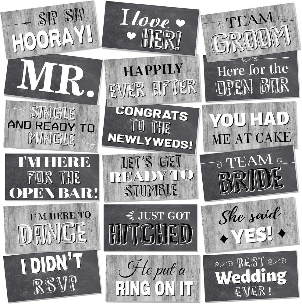 24 Designs Wedding Photo Booth Props Double Sided 11X5.5 Inch Photo Booth Props