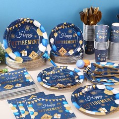 Sunnychicc 400 Pcs Happy Retirement Party Supplies Blue Gold Retirement