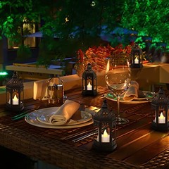 Mini Lantern with Flickering LED Candles,Vintage Black Decorative Black-6Pcs
