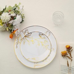 20 Round White Plastic Salad Dinner Plates Gold Floral Design Events Decorations