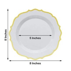 30 TAUPE 8″ Round Plastic Dinner Plates GOLD Scalloped Rim Events Wedding
