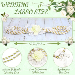 Wedding Lasso Rope, White Gold Rope with Flower Lazo Para Boda Wedding Cord Wedd