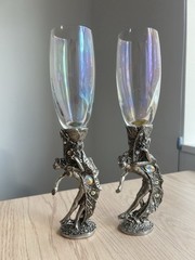 Pewter Heart Kissing Fairies – Champagne Flutes