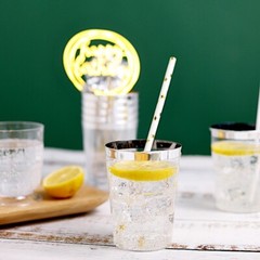 8 oz Disposable CLEAR Silver Rim PLASTIC CUPS Wedding Party TABLEWARE Supplies