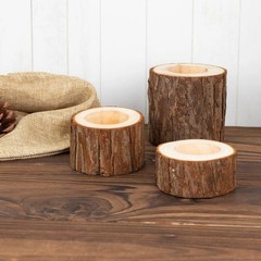 3 Round Assorted Wood Slice Tea Light Candle Holders Party Events Decorations
